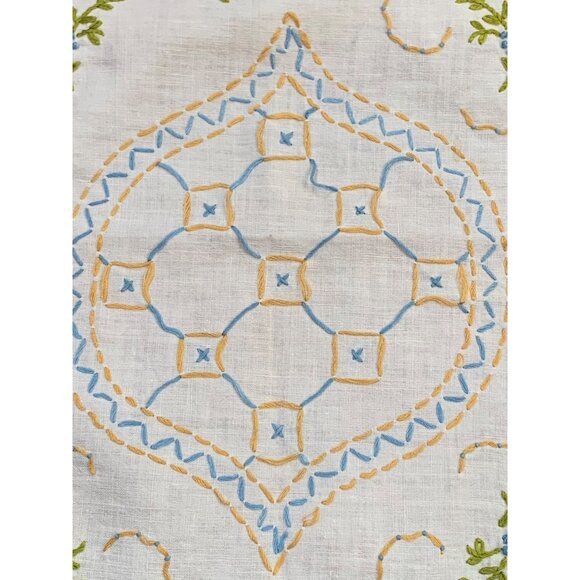 Vintage Embroidered Linen Doily with Floral Design & Crochet Edging 10x16 - Picture 2 of 10